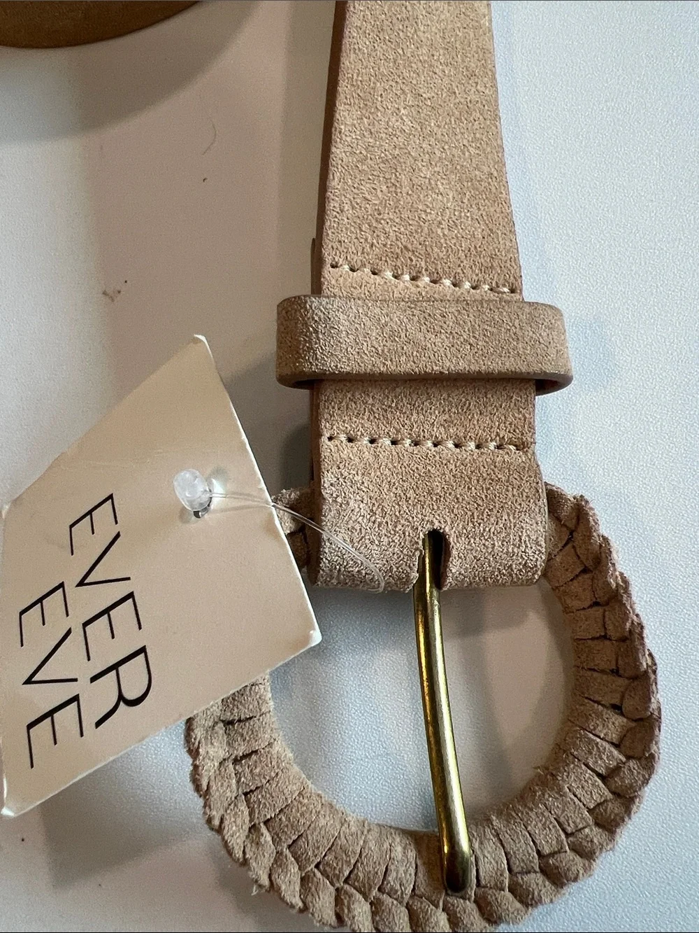 EVEREVE - m/l, NWT, Tan Braided Suede Belt